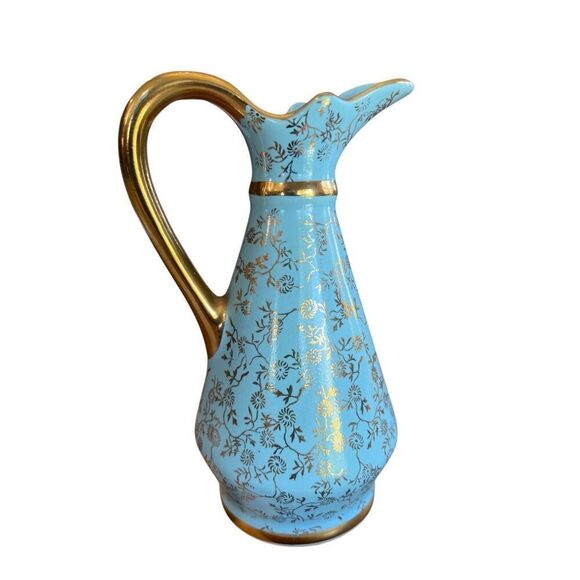 Vintage Pearl China Co Blue Gold 22KT Pitcher Creamer Decanter Floral Tea Garden - Picture 2 of 15
